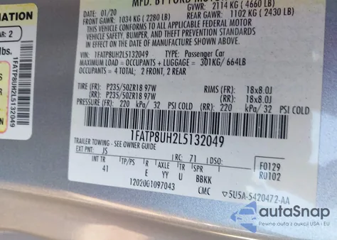 2020 Ford Mustang Ecoboost Premium from USA, damaged, VIN 1FATP8UH2L5132049